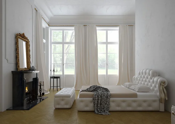 Interior moderno dormitorio de lujo. Renderizado 3D —  Fotos de Stock