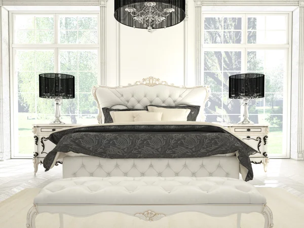 Innenraum eines Schlafzimmers im klassischen Stil in einer Luxusvilla. 3D-Darstellung — Stockfoto
