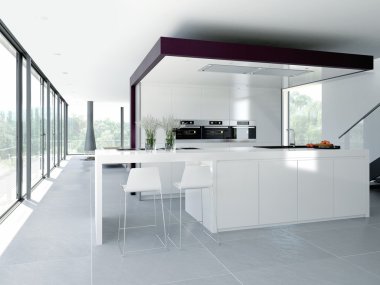 Modern mutfak iç. tasarım konsepti. 3D render