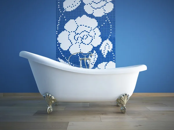 Tubo de baño vintage en una habitación con pared colorida. renderizado 3d —  Fotos de Stock
