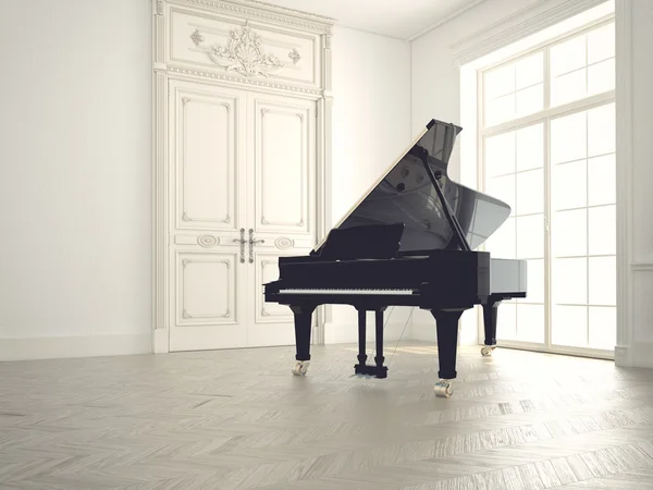 Piano in a n empty room.3d rendering — стоковое фото