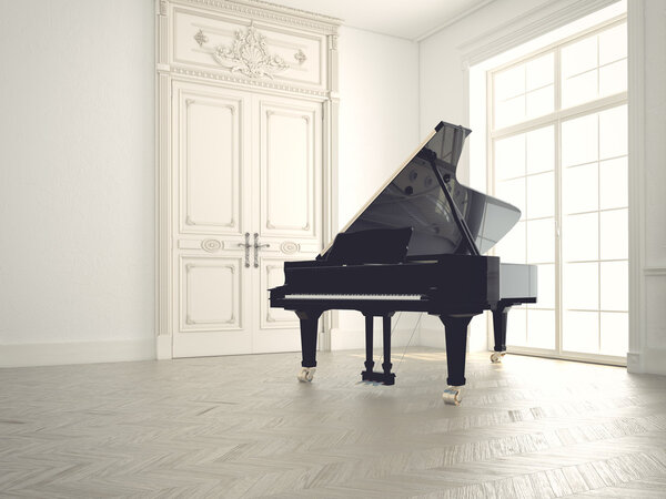 piano in a n empty room.3d rendering