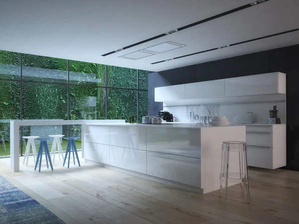 Luxe keuken met roestvrijstalen apparaten. 3D-rendering — Stockfoto