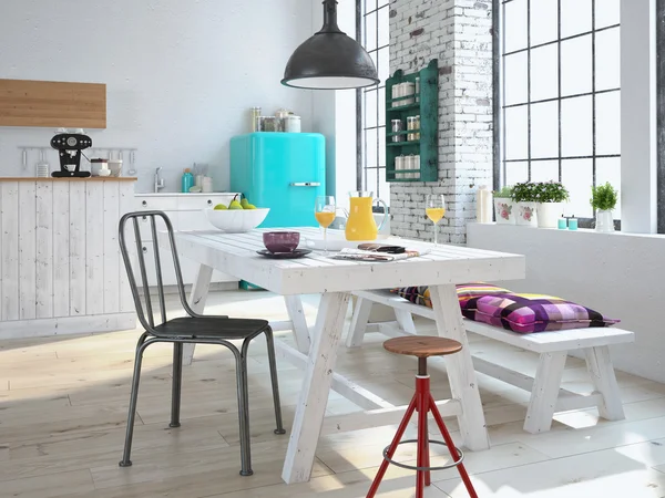 Lüks mutfak paslanmaz çelik aletleri ile. 3D render — Stok fotoğraf