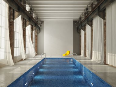 inddor Yüzme Havuzu bir çatı katında. 3D render