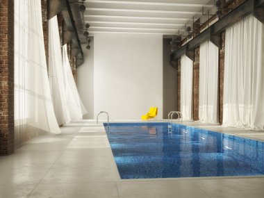 inddor Yüzme Havuzu bir çatı katında. 3D render