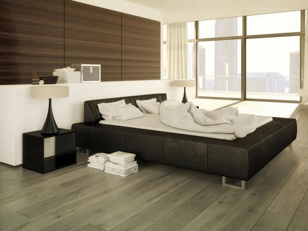 Big modern Bedroom in an apartment. 3d rendering — Stock Photo, Image