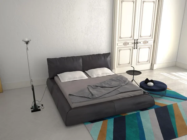 Bir apartman dairesinde büyük modern yatak odası. 3D render — Stok fotoğraf