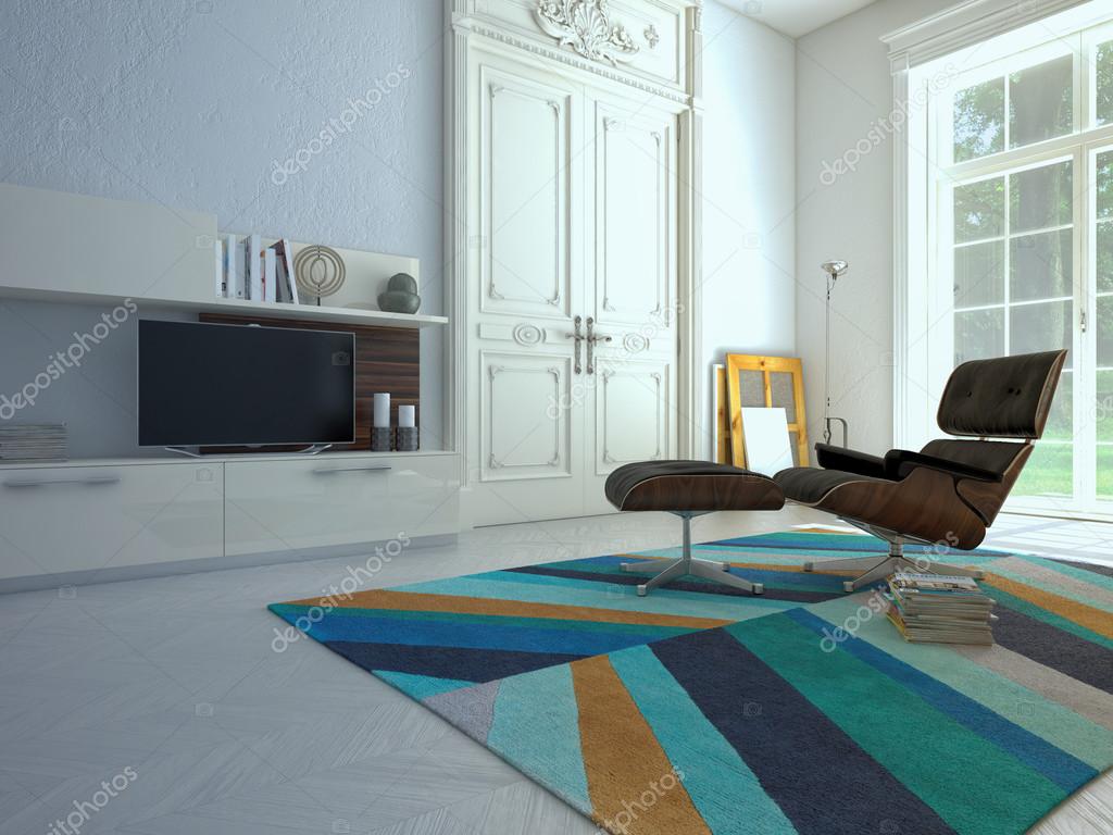 Modern living-room with TV and hifi equipment. 3d rendering