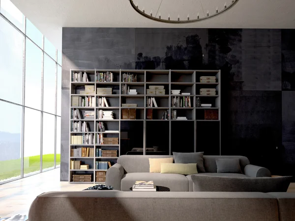 Loft daire iç. 3D render — Stok fotoğraf