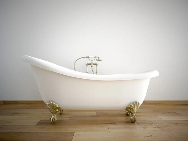 Tubo de banho vintage em uma sala com parede branca. Renderização 3d — Fotografia de Stock