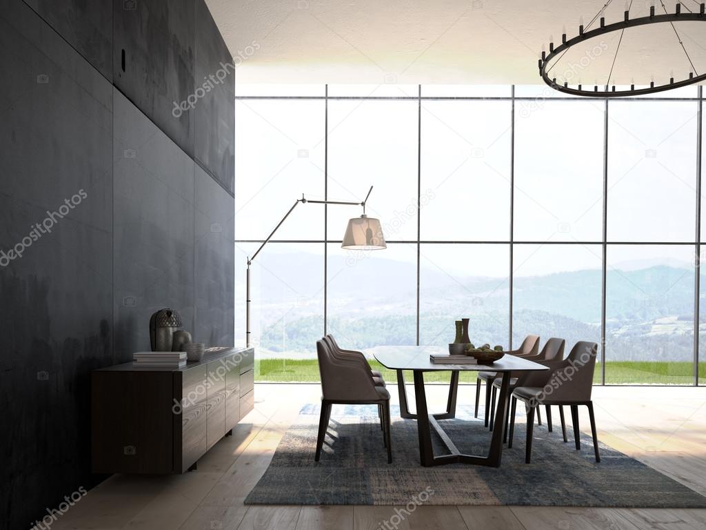 Modern Design White Dining Room Interior Architecture. 3d rendering