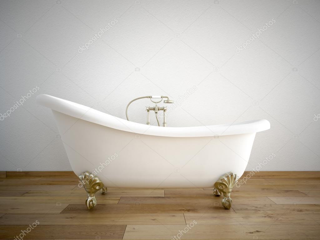 Vintage bath tube in a room with white wall. 3d rendering