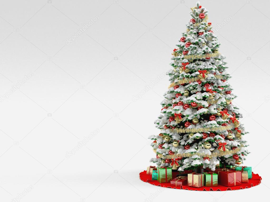 Christmas tree with colorful ornaments, isolated on white