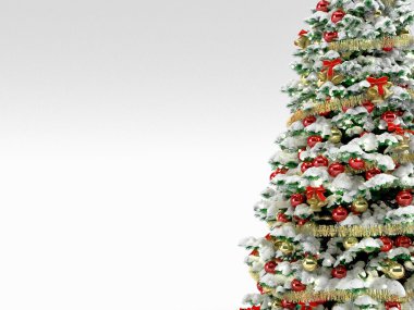 Beyaz üzerine izole edilmiş renkli süslemeleri olan Noel ağacı.