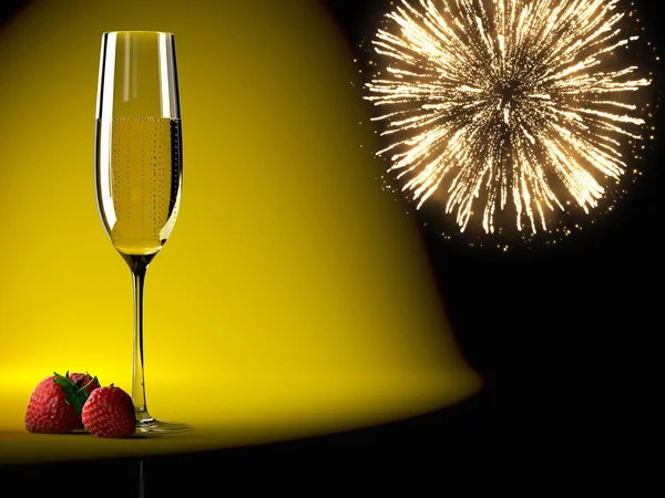Glass of champagne with strawberry — Stock Photo, Image