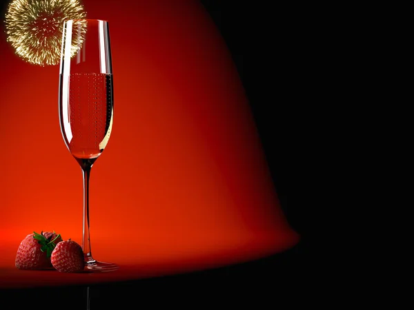 Glass of champagne with strawberry — Stock Photo, Image