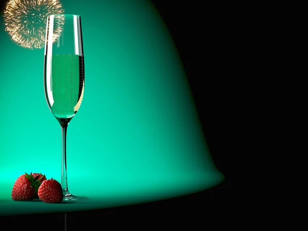 Glas champagne med jordgubbe — Stockfoto