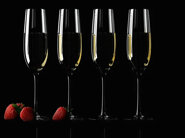 Glasses of champagne with strawberry — Stock Photo, Image