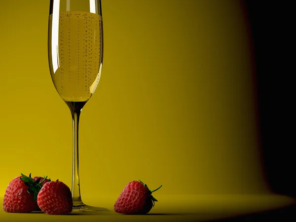 Glass of champagne with strawberry — Stock Photo, Image