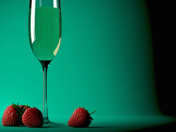 Coupe de champagne à la fraise — Photo