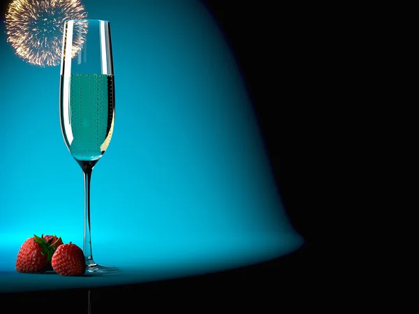 Glass of champagne with strawberry — Stock Photo, Image