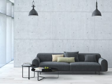 Contemporary living room loft interior clipart