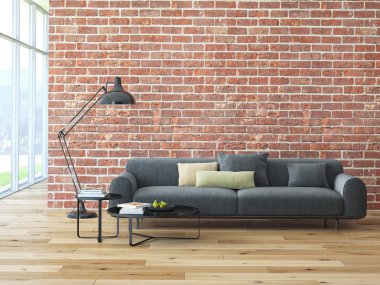 çatı katı iç tuğla duvar ve sehpa ile birlikte