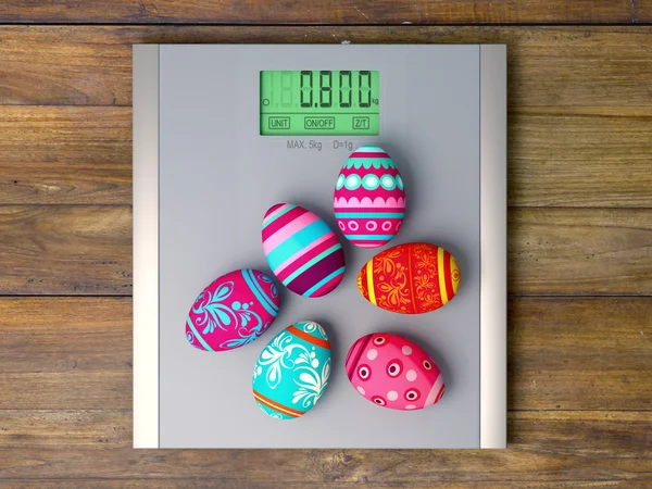 Easter eggs on wooden table background — Stock Photo, Image