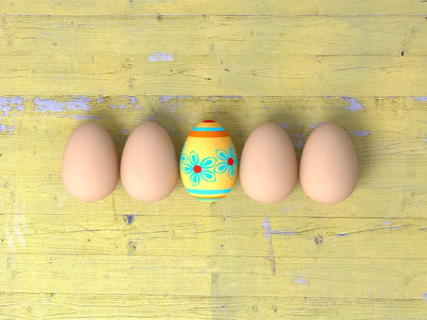 Easter eggs on wooden table background — Stock Photo, Image