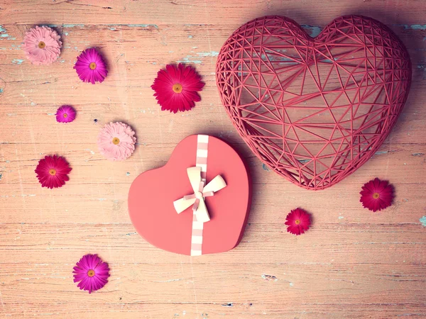 Red heart on wooden background — Stock Photo, Image