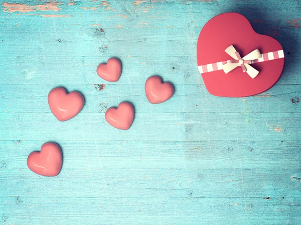 Red heart on wooden background — Stock Photo, Image