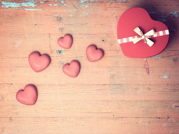 Red heart on wooden background — Stock Photo, Image