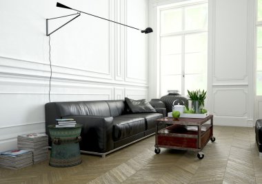 İç Dekorasyon, oturma odası. 3D render