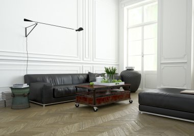 İç Dekorasyon, oturma odası. 3D render