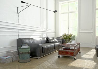 İç Dekorasyon, oturma odası. 3D render