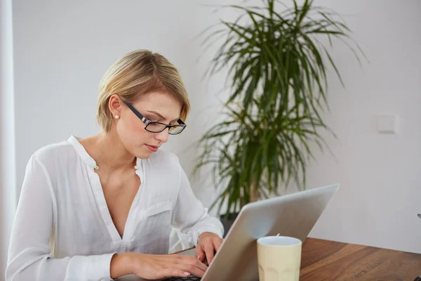 Menina bonita nova com um laptop — Fotografia de Stock