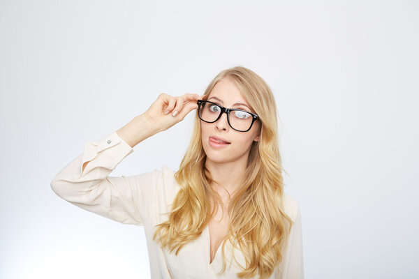 girl with nerd glasses. isolated on white.