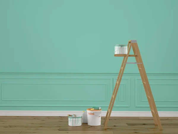 Painting walls in room with ladder during renovation. 3d rendering — Stock Photo, Image