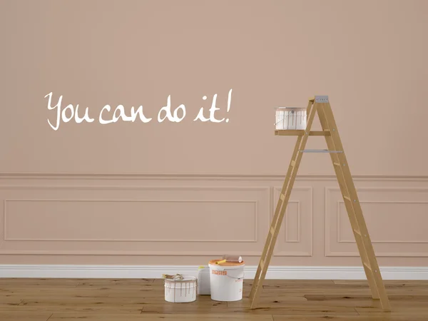 Painting walls in room with ladder during renovation. 3d rendering — Stock Photo, Image