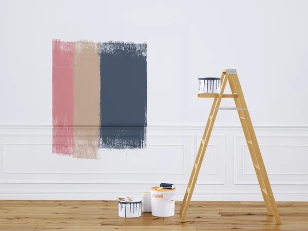 Painting walls in room with ladder during renovation. 3d rendering — Stock Photo, Image