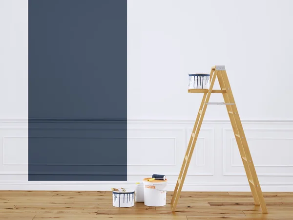 Painting walls in room with ladder during renovation. 3d rendering — Stock Photo, Image