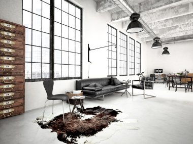 modern sanayi çatı katı. 3D render