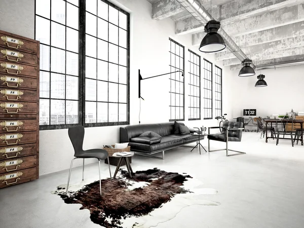 modern sanayi çatı katı. 3D render