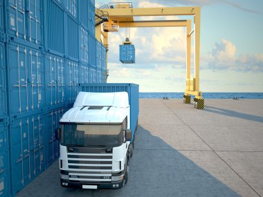 Konteynerler kamyon. 3D render