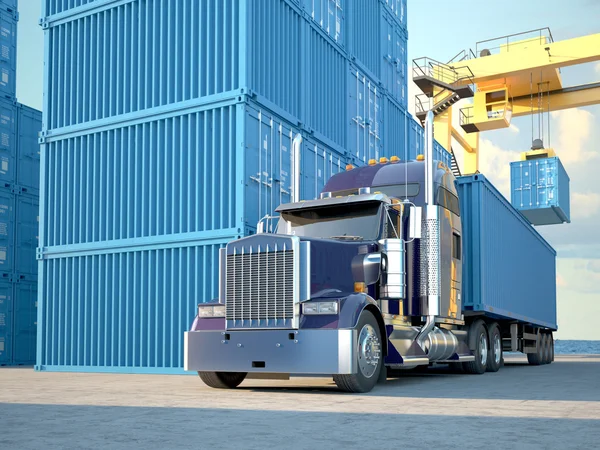 Vrachtwagen met containers. 3D-rendering — Stockfoto