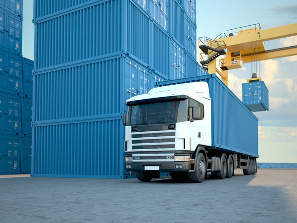 Truck with containers. 3d rendering