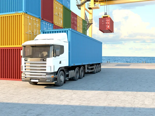 Vrachtwagen met containers. 3D-rendering — Stockfoto