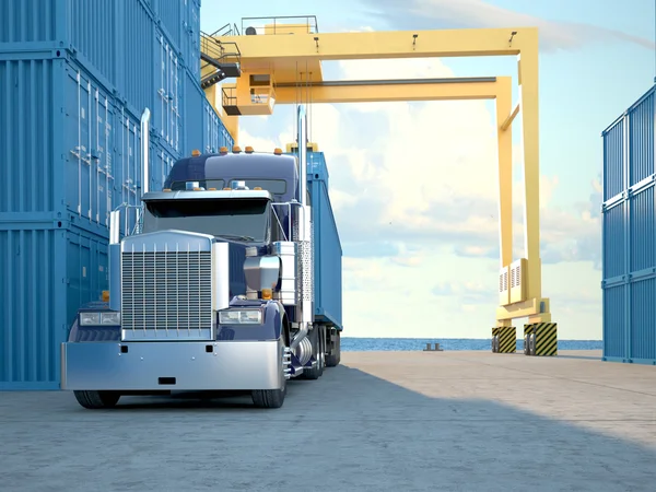 Vrachtwagen met containers. 3D-rendering — Stockfoto