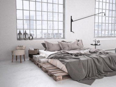 industrial bedroom. 3d rendering clipart